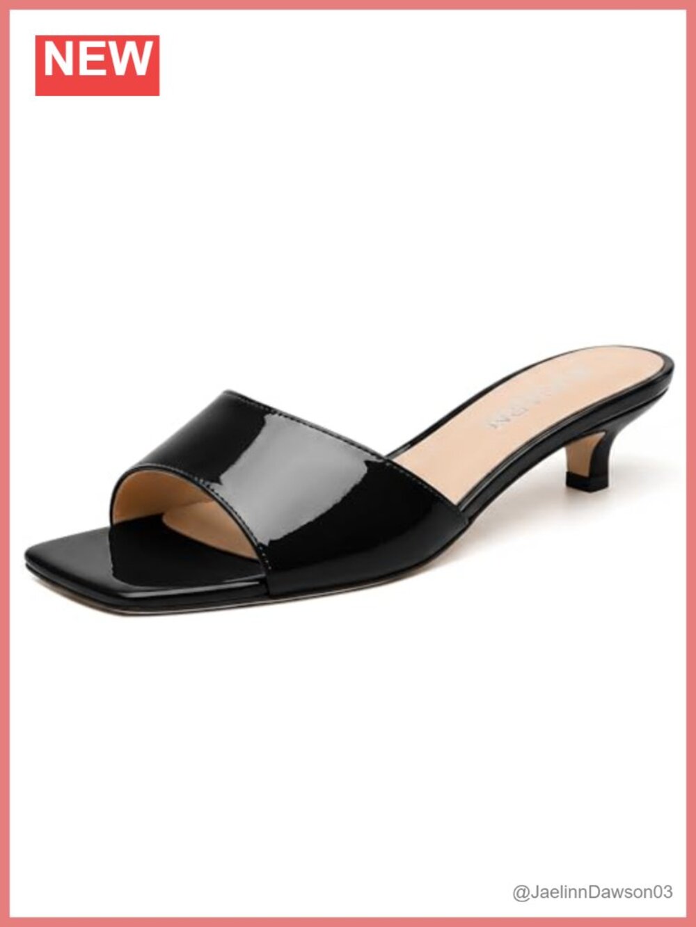 Kitten Heels Slip On Mules Backless Square Toe Sandals Low Heel Patent Leather